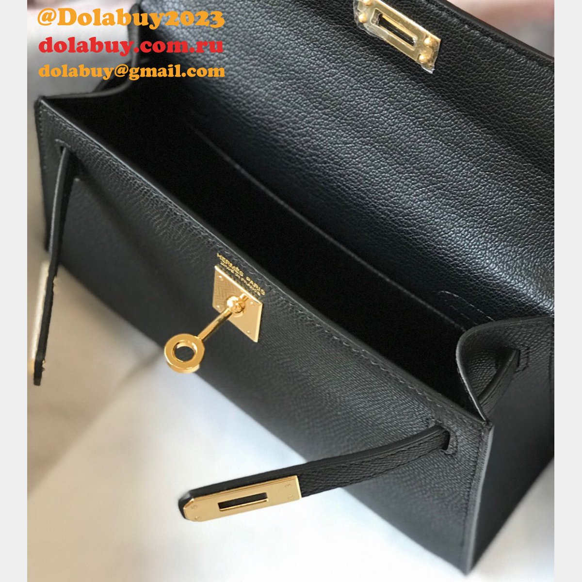 Hermes Mini Kelly Black Replica Handbag Epsom leather