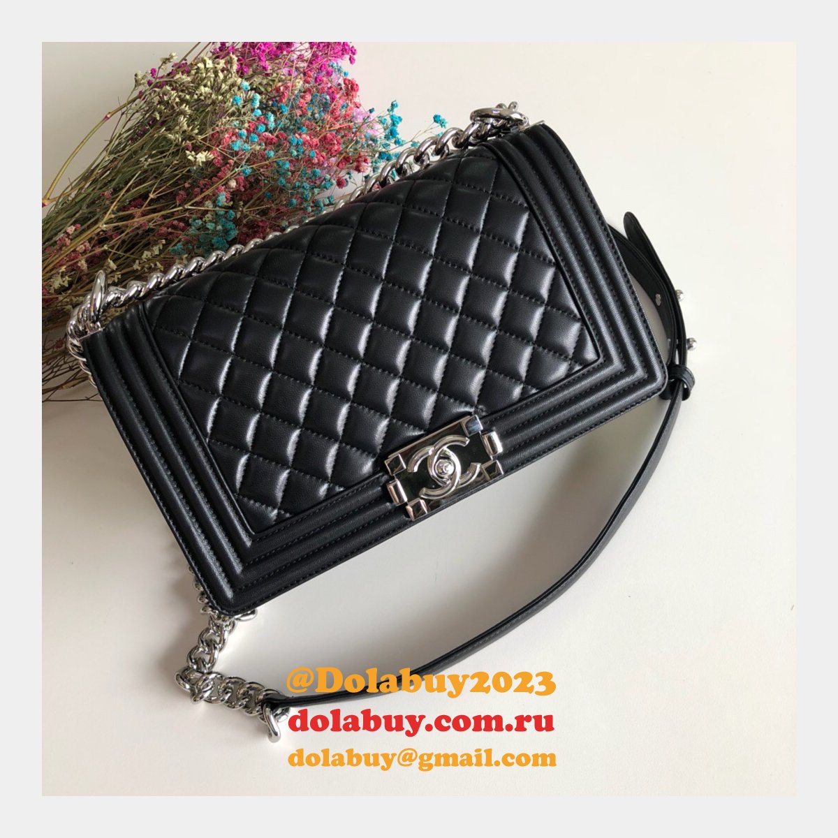 Fashion CC Le Boy Top Quality Black Bags lambskin 25cm