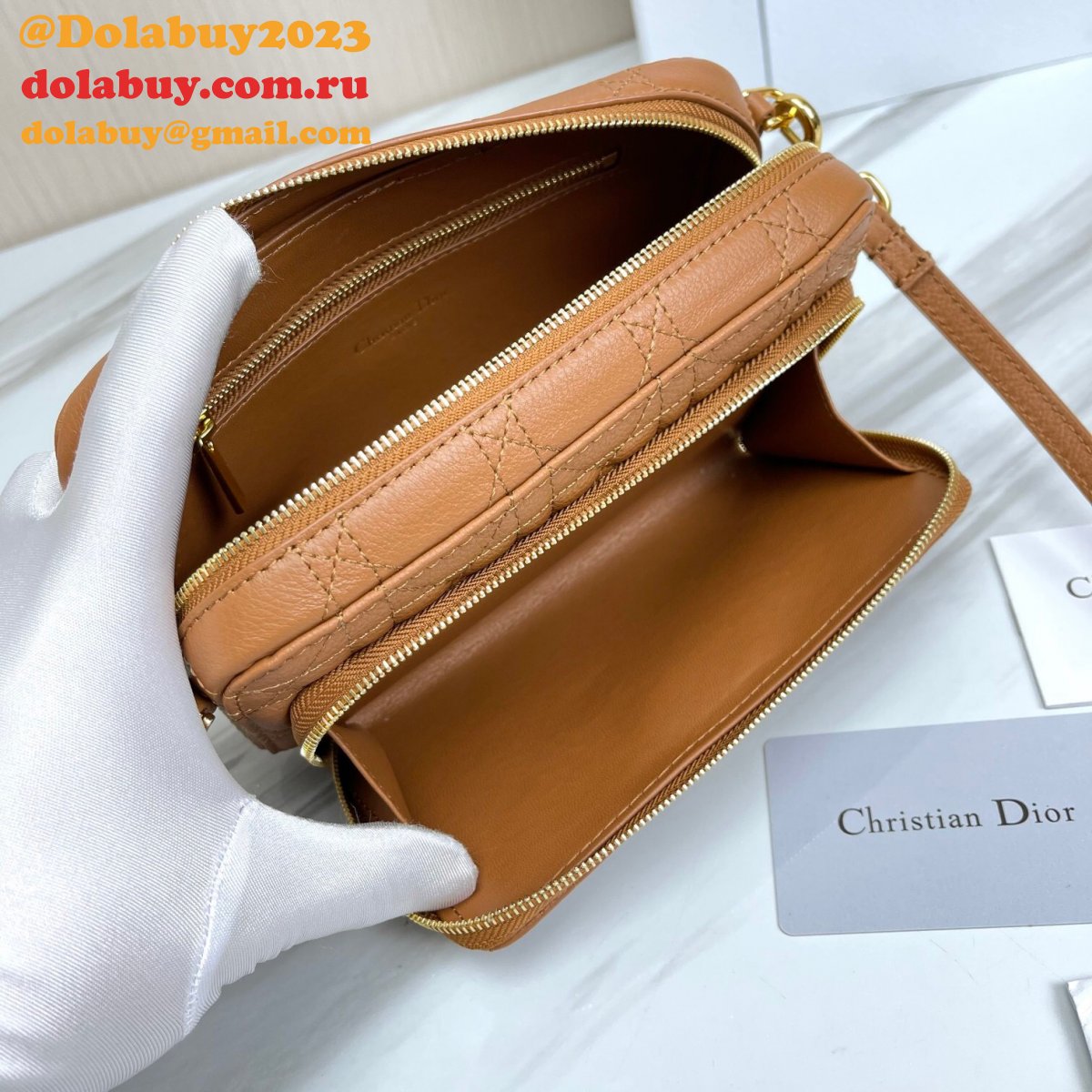 High Quality Dior Caro Bag Brown Supple Cannage Calfskin