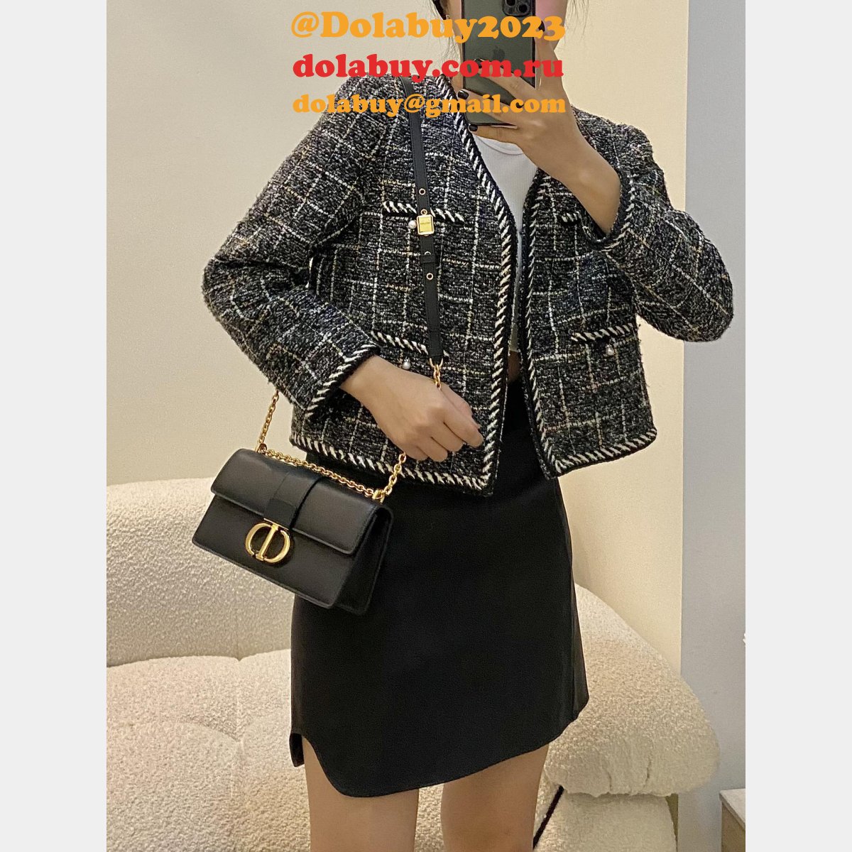 Replica Dior Black/White Montaigne High Quality 9207 Bag 21.5CM