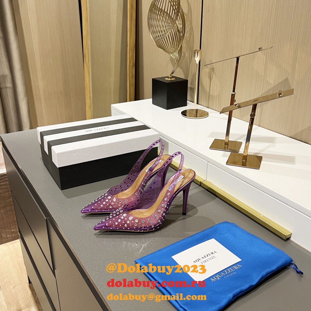 Designer Aquazzura Copy Pointed Toe Rhinestone Sandals Heel Shoes