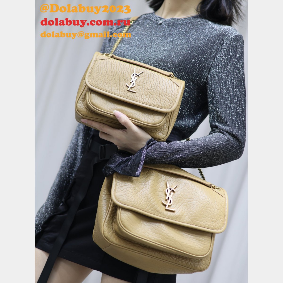 Best 28/22cm Replica Saint Laurent Niki 633158/633151 Khaki Bags