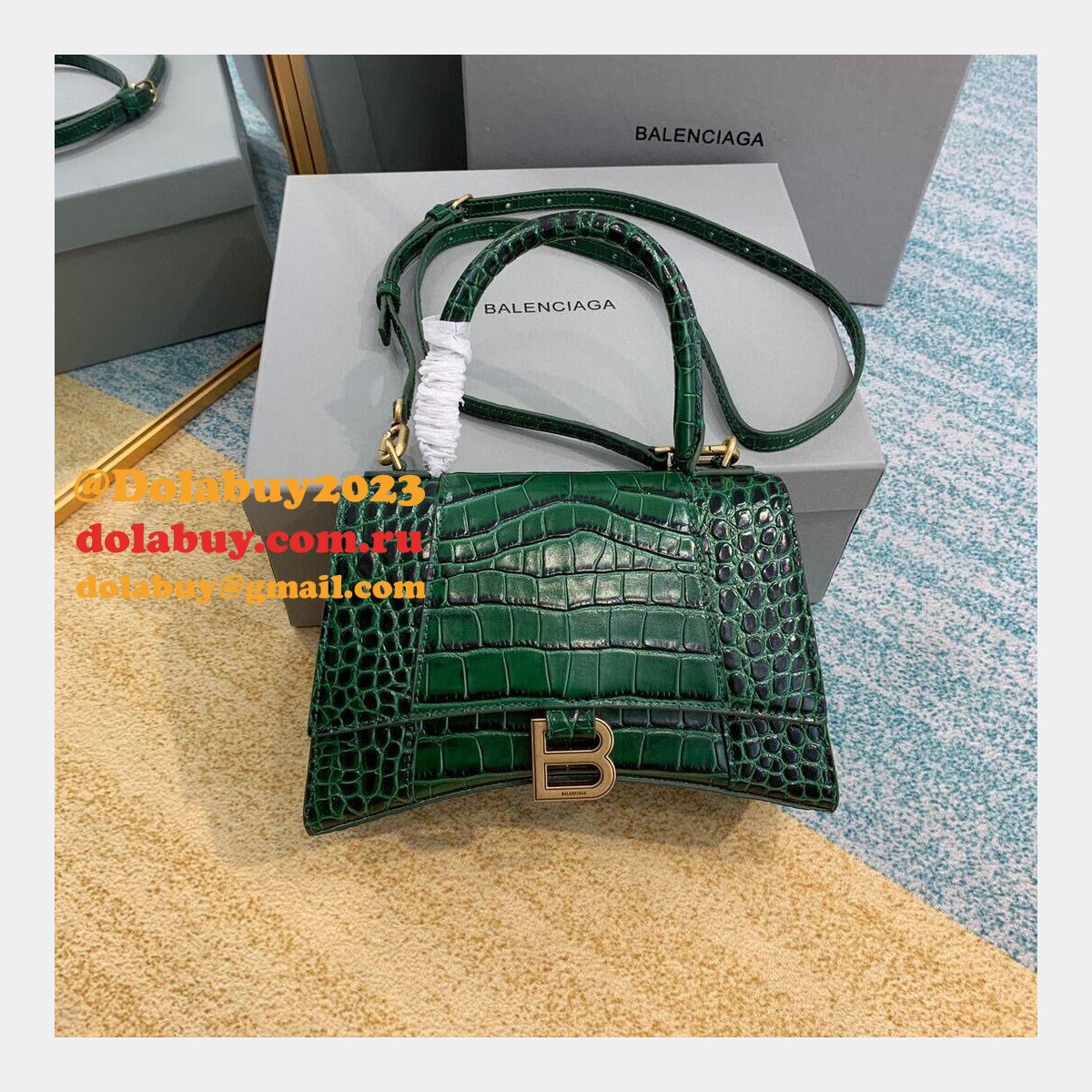 High Quality Balenciaga Hourglass croc-effect leather tote