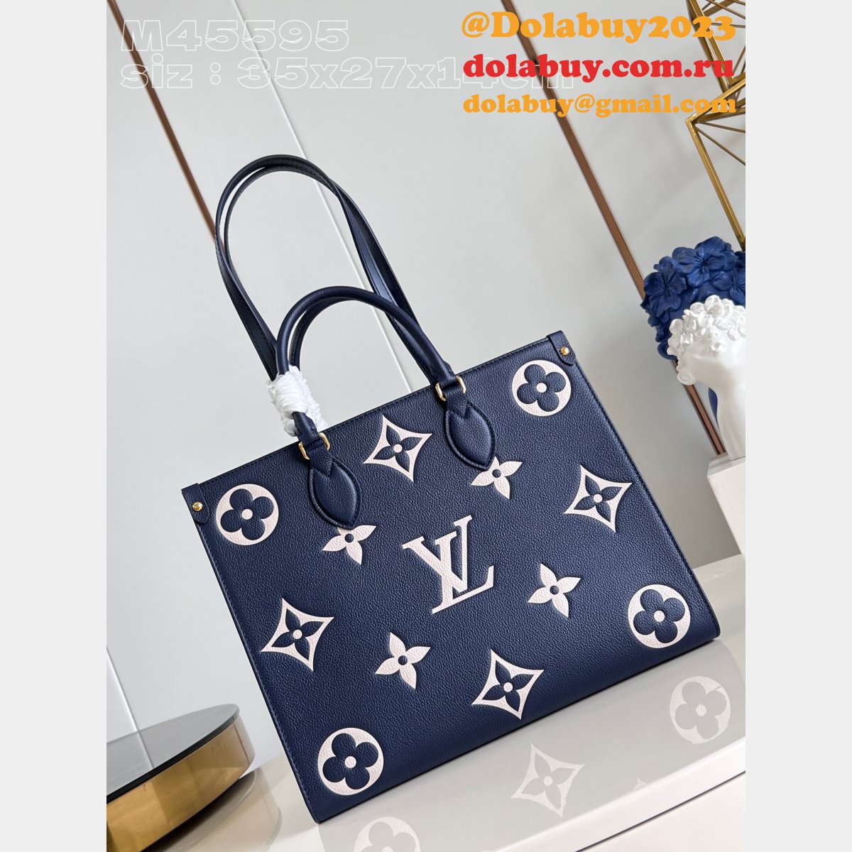 Onthego Louis Vuittons Replica M47084 Navy Monogram Empreinte Bag