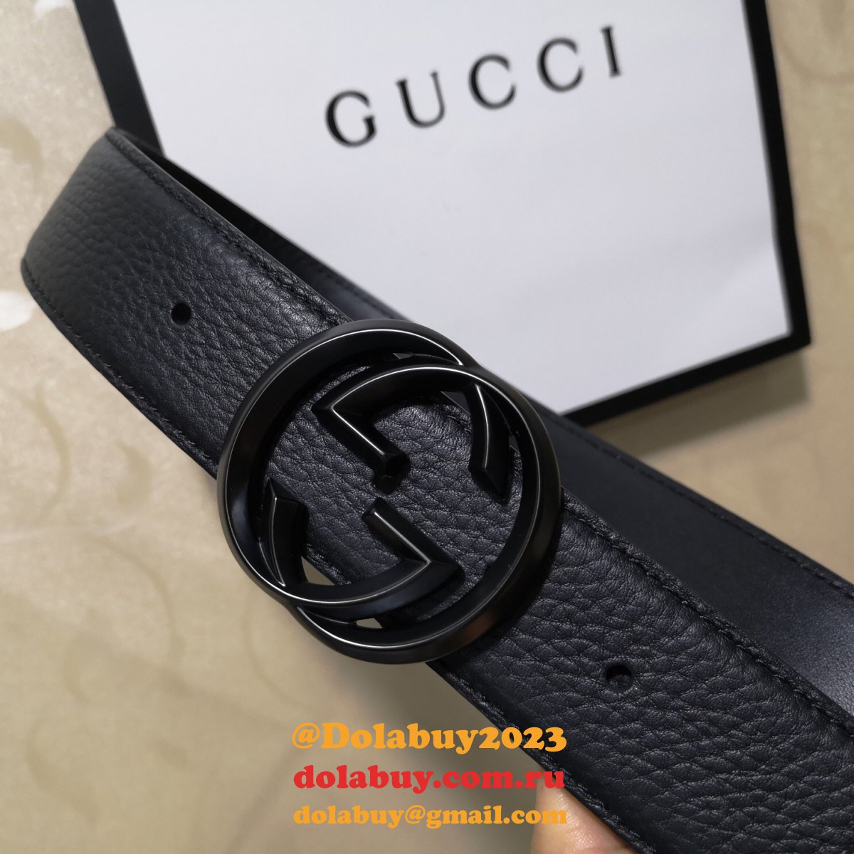 G*u*i belt with double g buckle 38mm-5 uk black