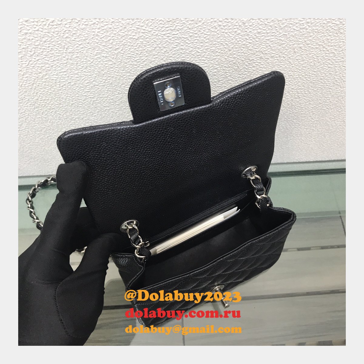 Perfect CC 17CM Classic Flap Caviar Leather Bag