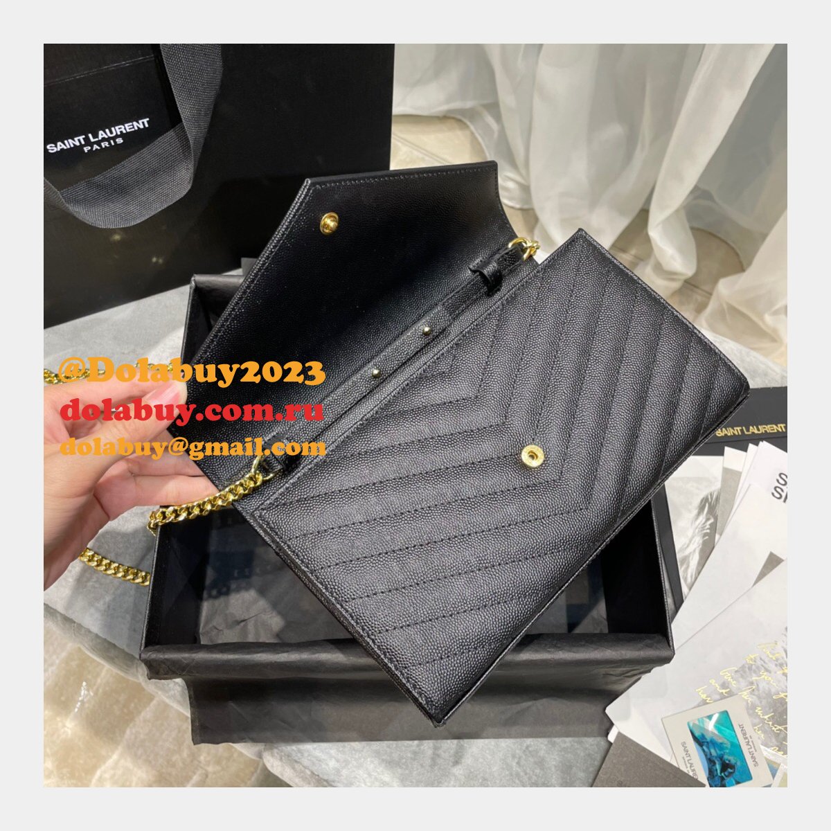 Top Sales Replica Saint Laurent 377828 Matelasse Chain Wallet Cassandre