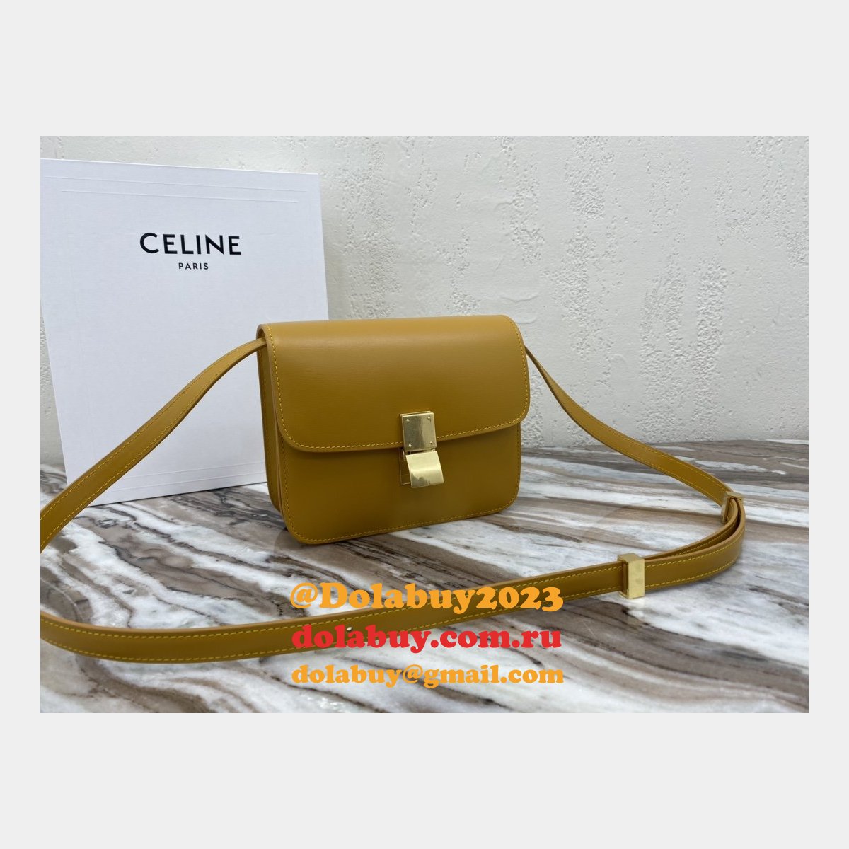 Celine Leather Teen Classic Bag in Yellow