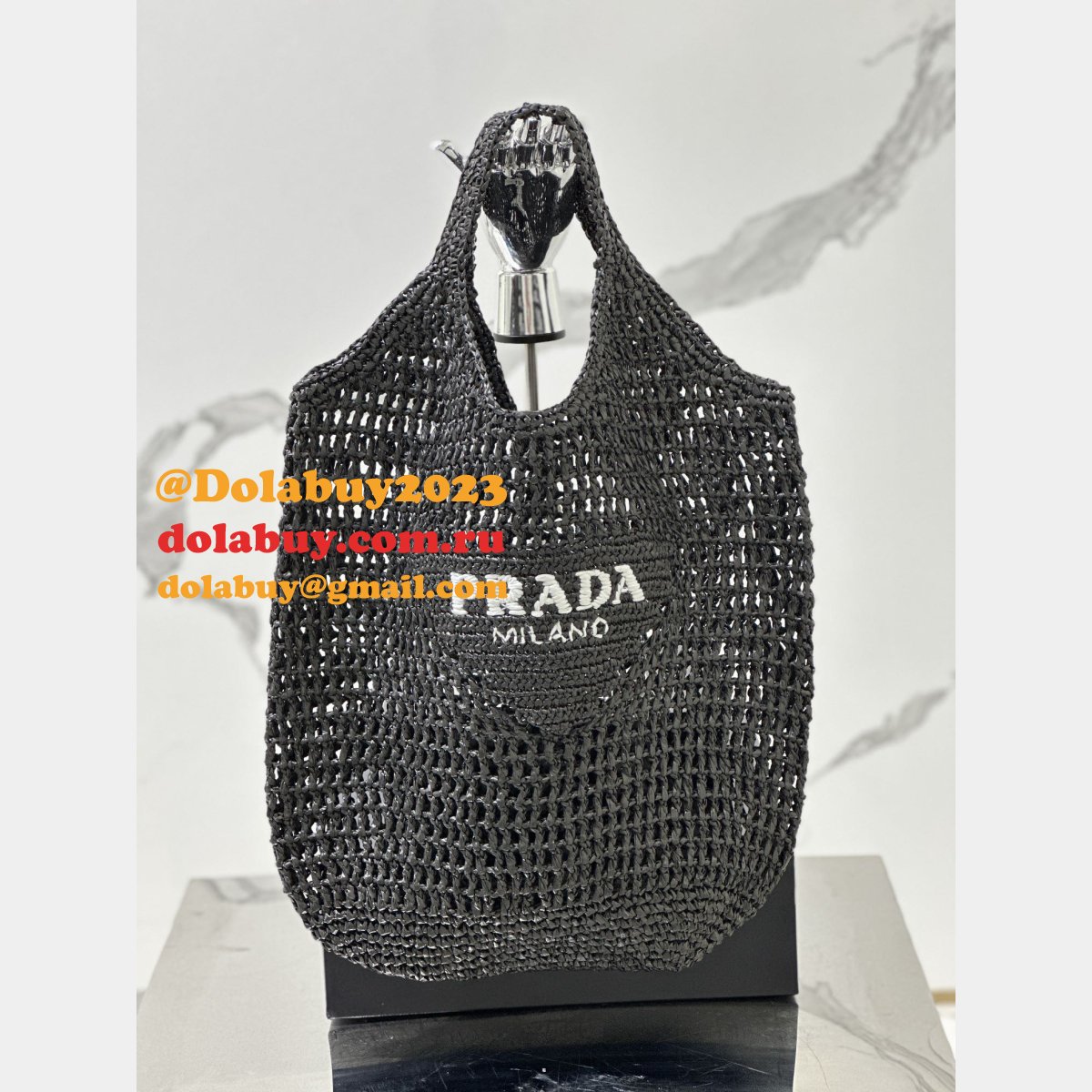 Duplicate prada raffia woven tote bag large 1BG424