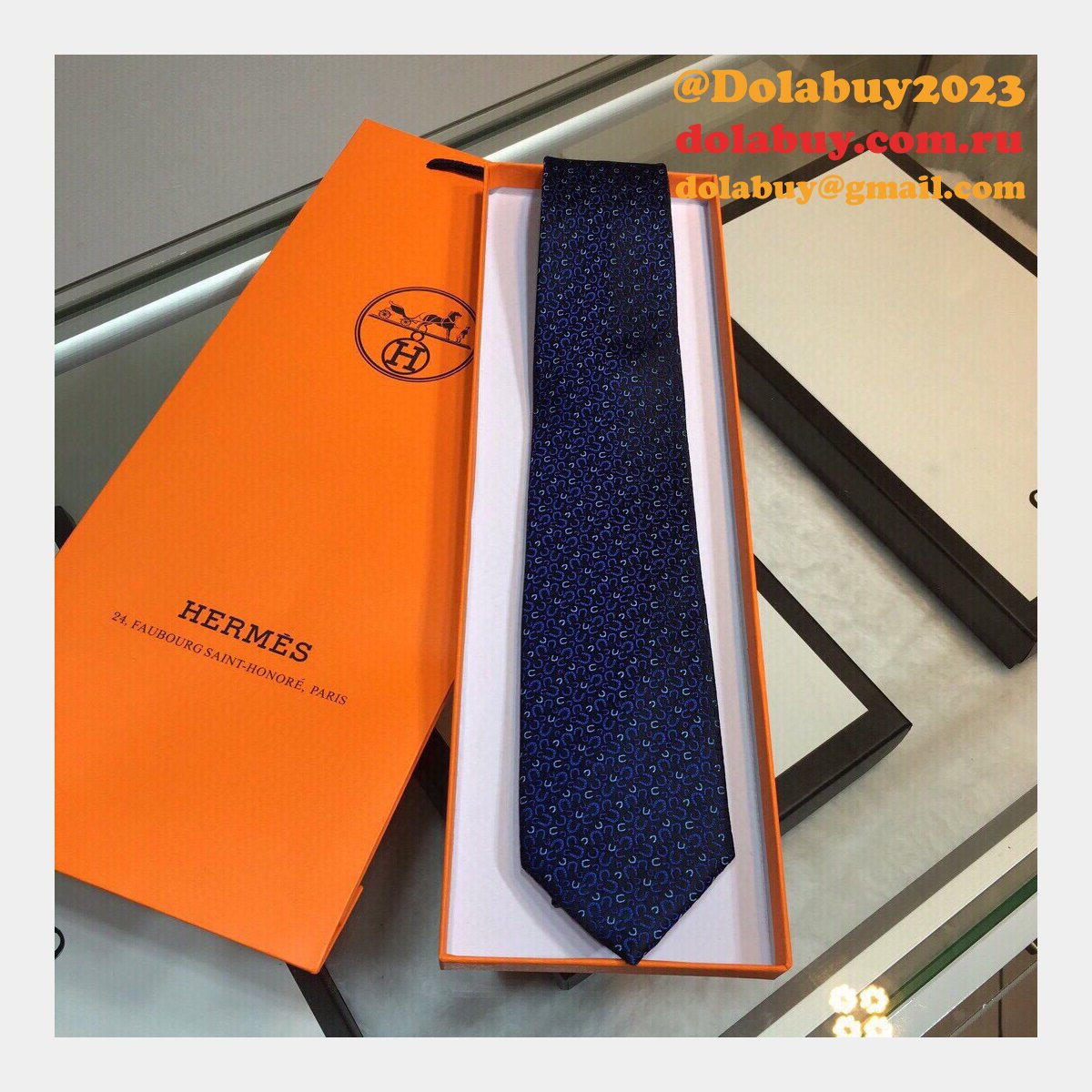 Hermes Replica Mens Silk Tie Geometric Pattern
