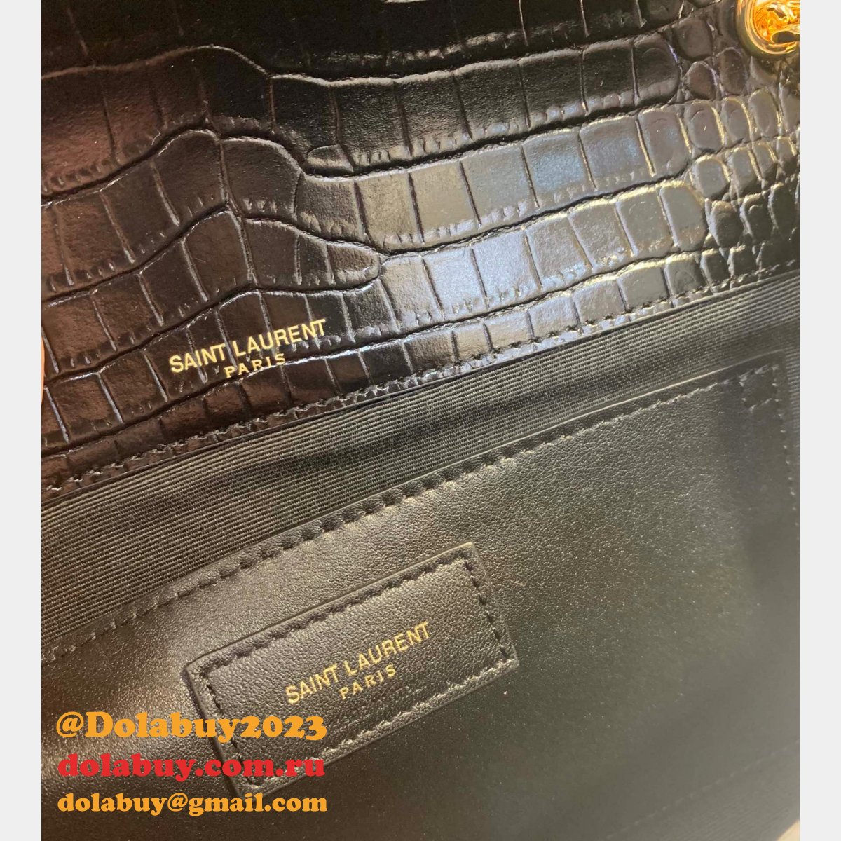 YSL Cheap Saint Laurent Crocodile pattern 24cm Black Bag