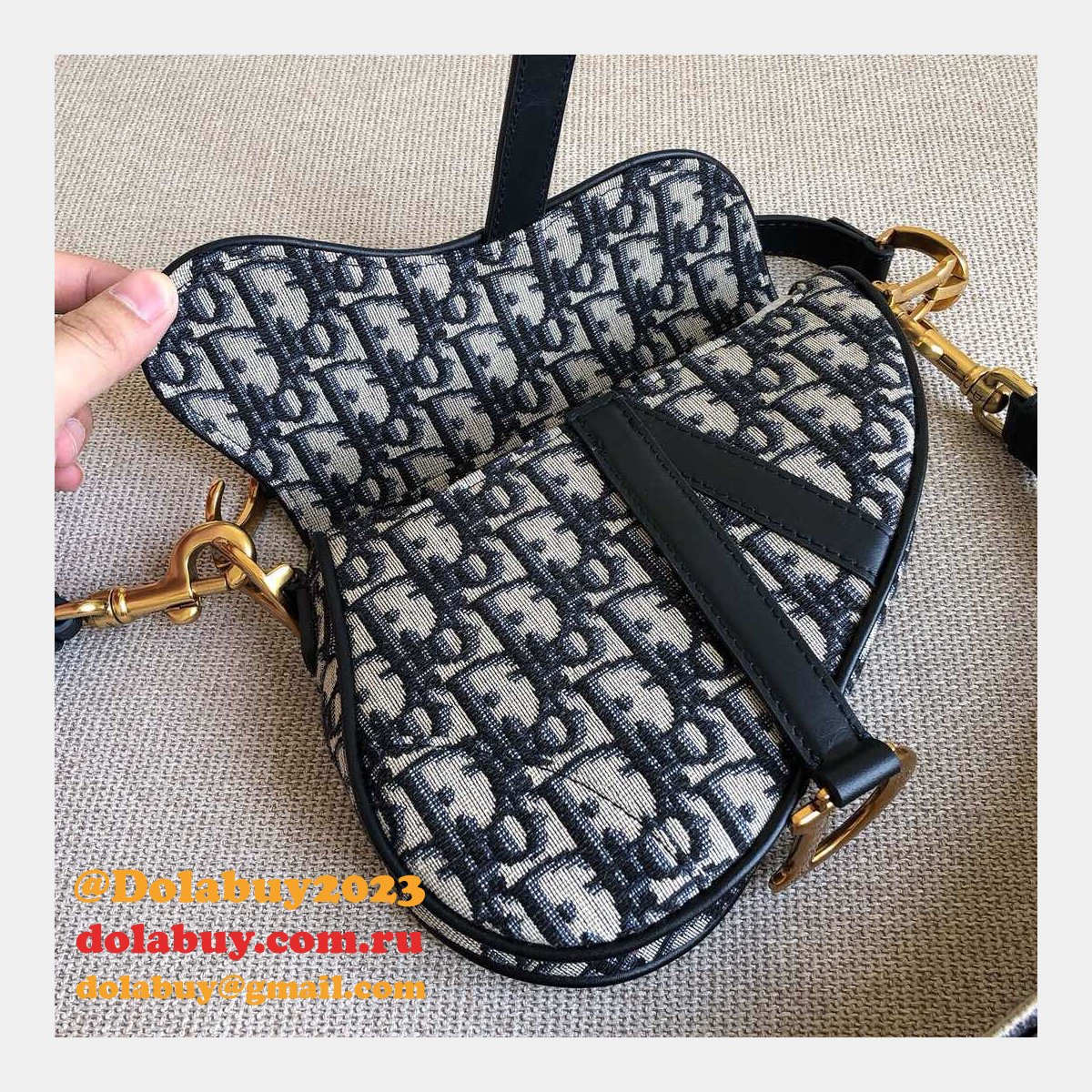 Replica Christian Dior Saddle Bag Grained Blue Oblique Jacquard