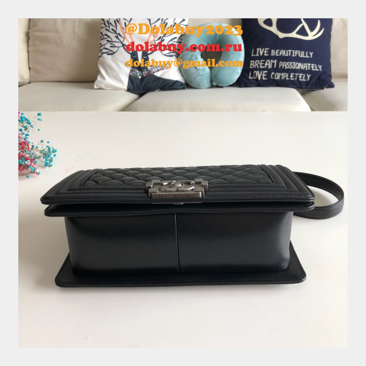 Fashion CC Le Boy Top Quality Black Bags lambskin 25cm