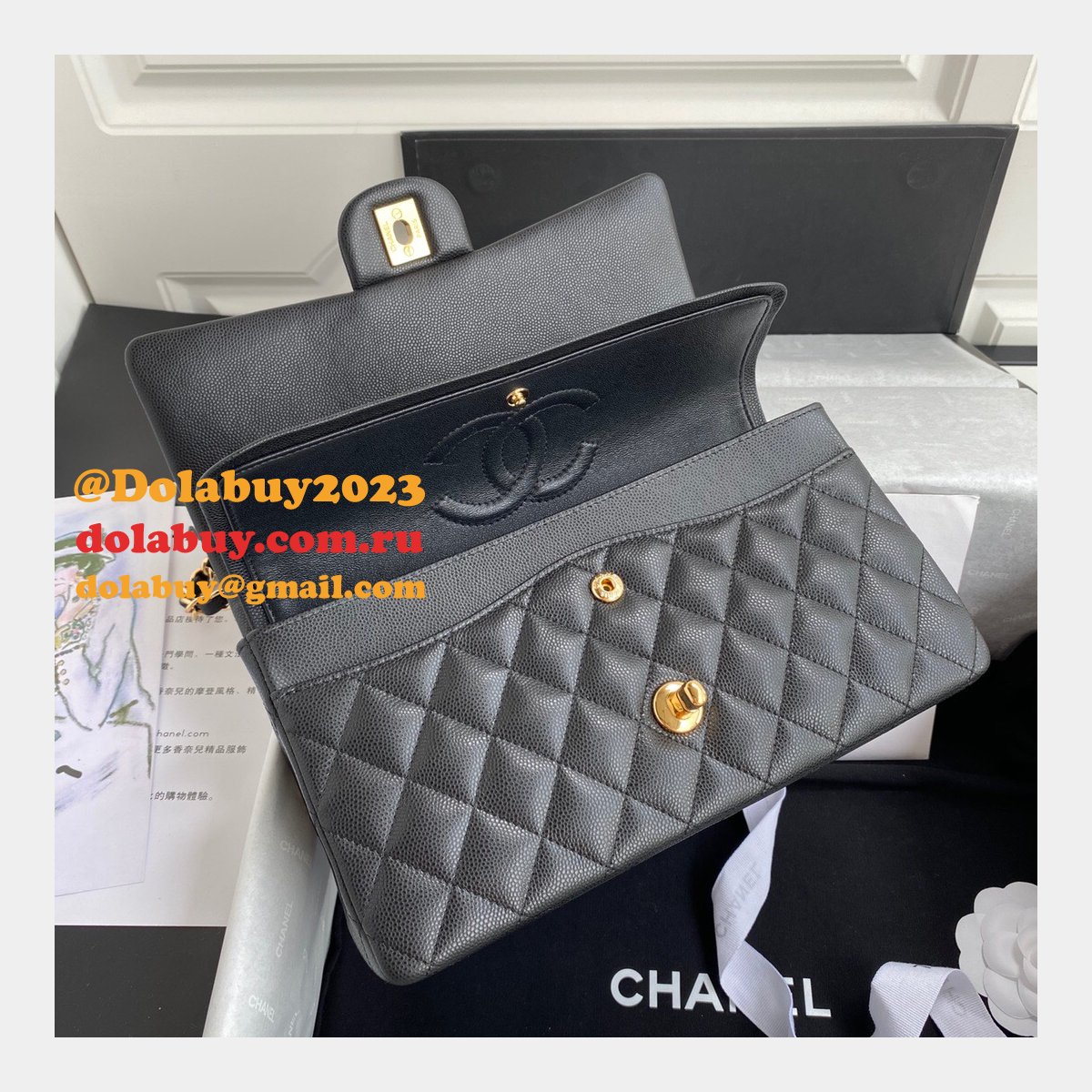 CC Replica 25.5CM Classic Flap Bag Caviar Leather Black A01112