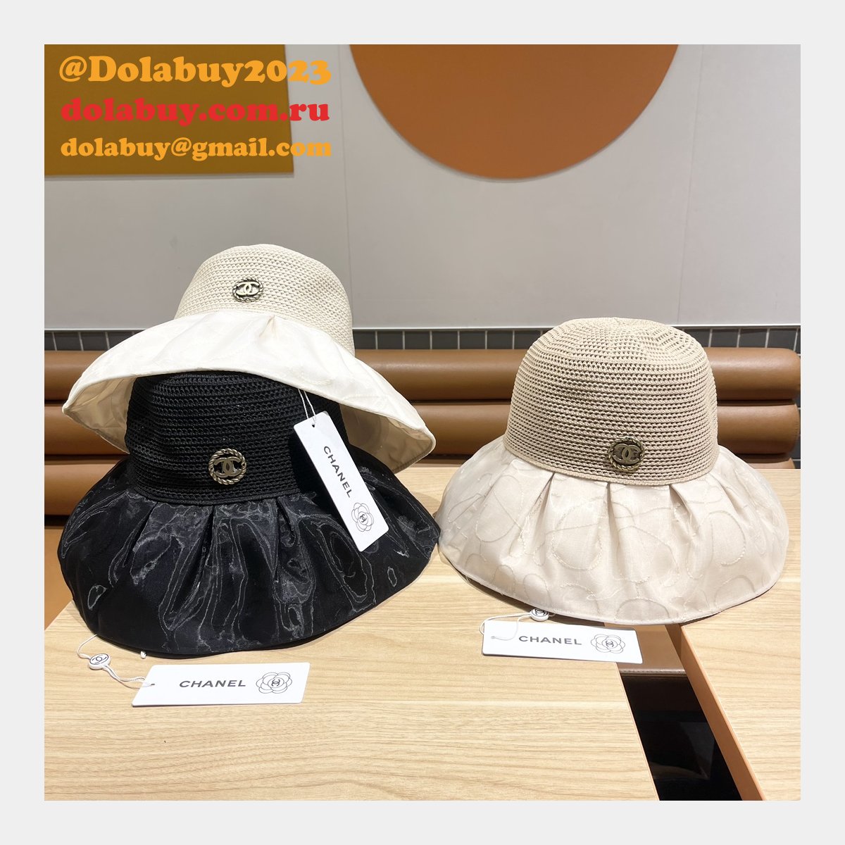 AAA+ CC Replica Big brim Camellia straw hat