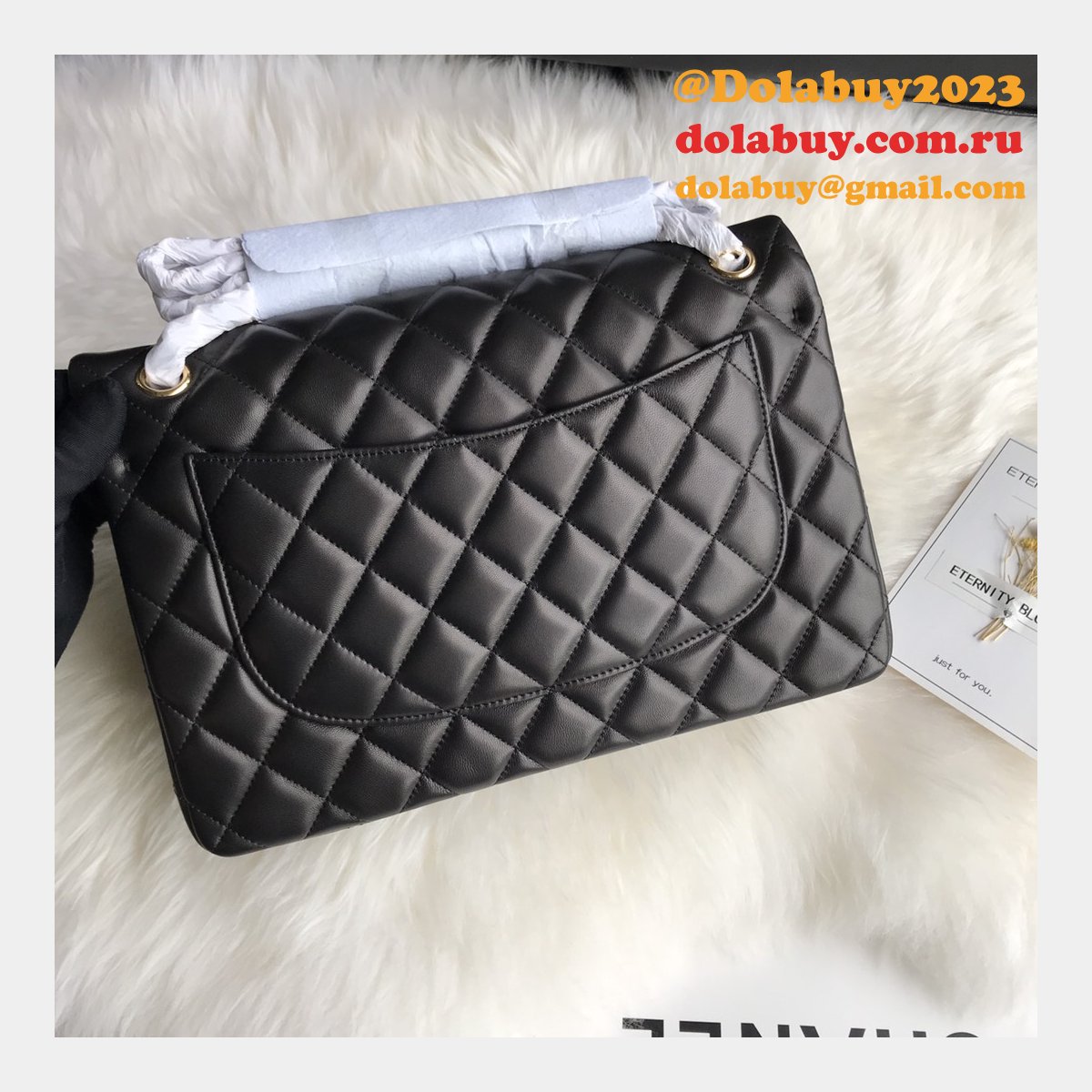 CC CF Knockoff Grained Lambskin & Gold-Tone Metal 30CM Black Maxi