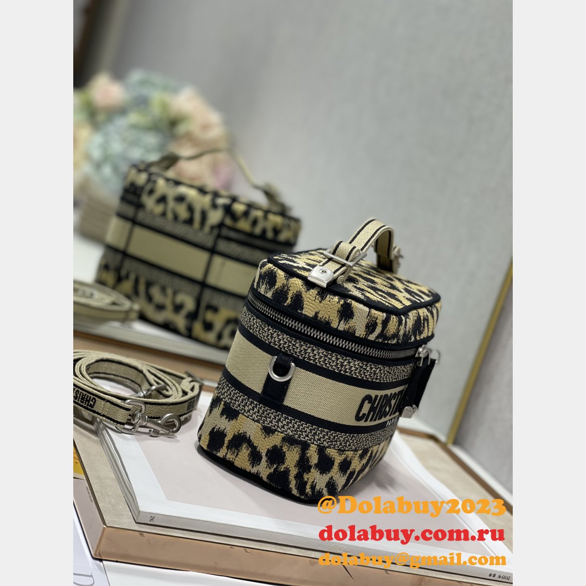 Christian Dior Perfect Replica Travel Crossbody Leopard Print Cosmetic Bag