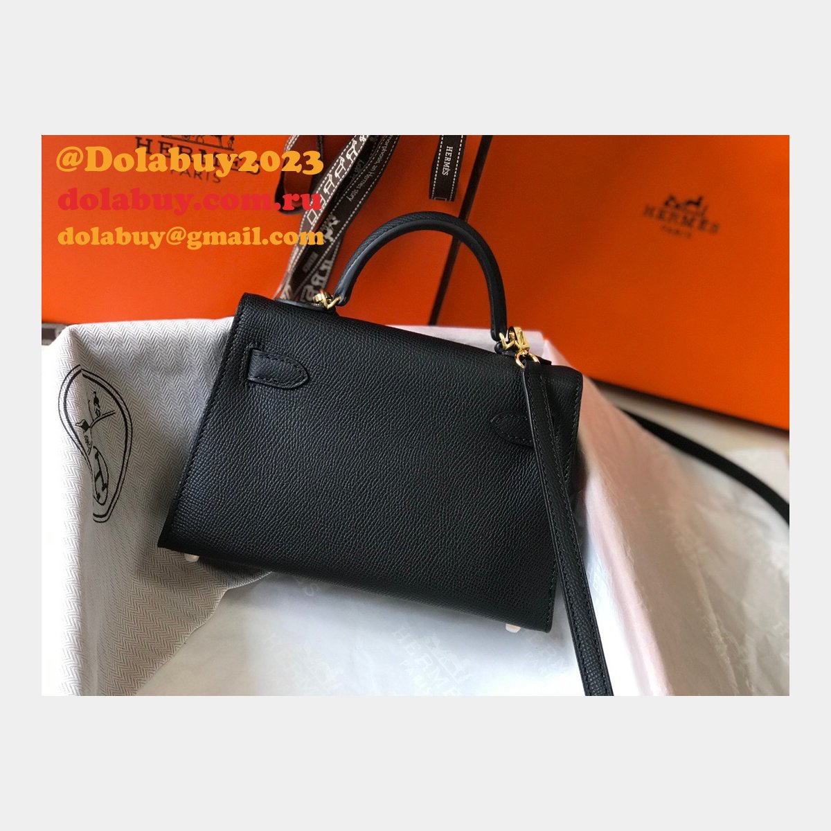 Hermes Mini Kelly Black Replica Handbag Epsom leather