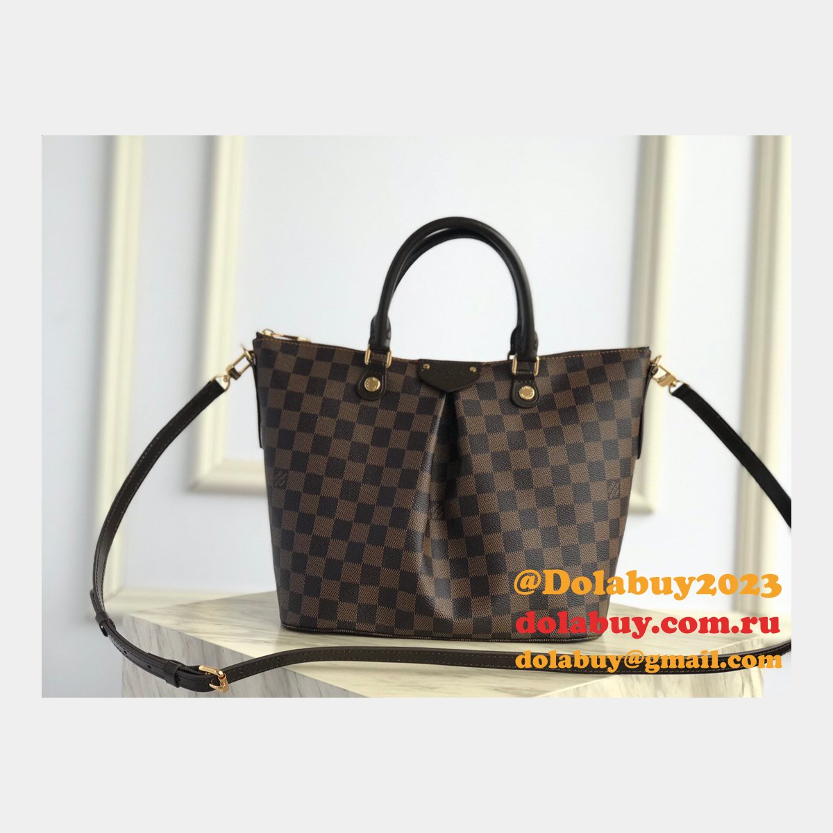 AAA+ Replica Louis Vuitton Siena MM Damier Ebene Brown