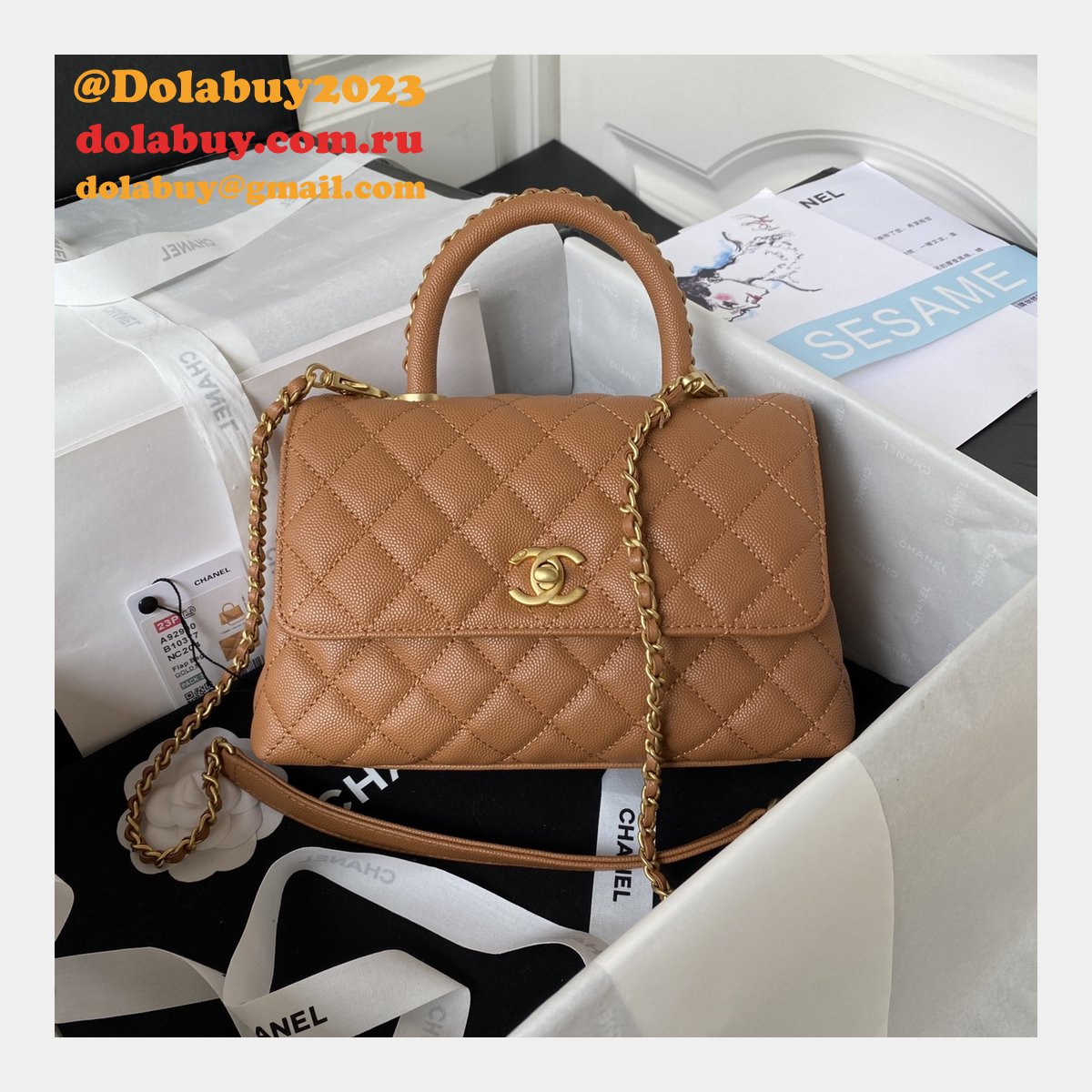 Wholesale Matelasse Top Handle A92990 Designer Bag Caviar 23cm