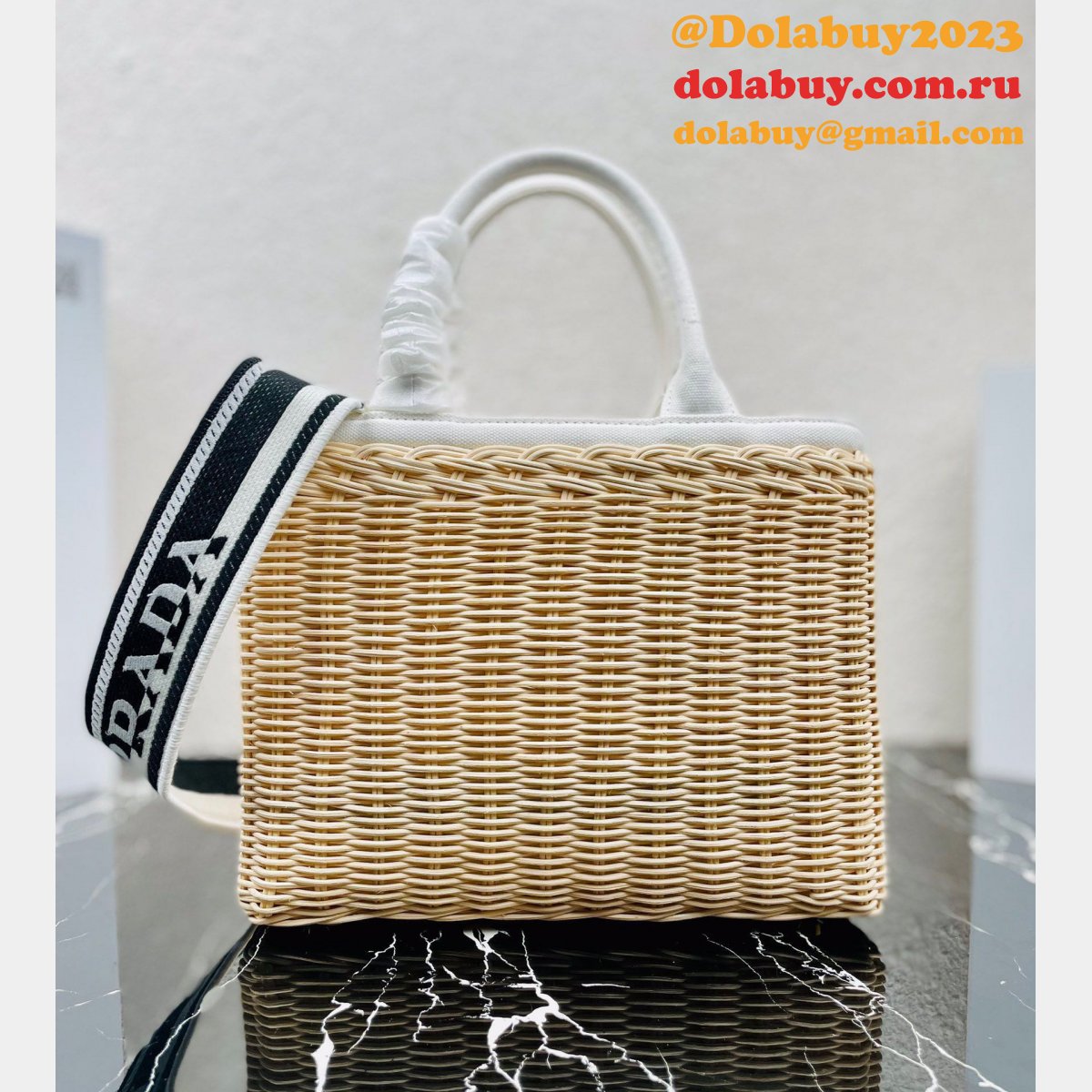 Top Quality Best prada Wicker and canvas tote bag