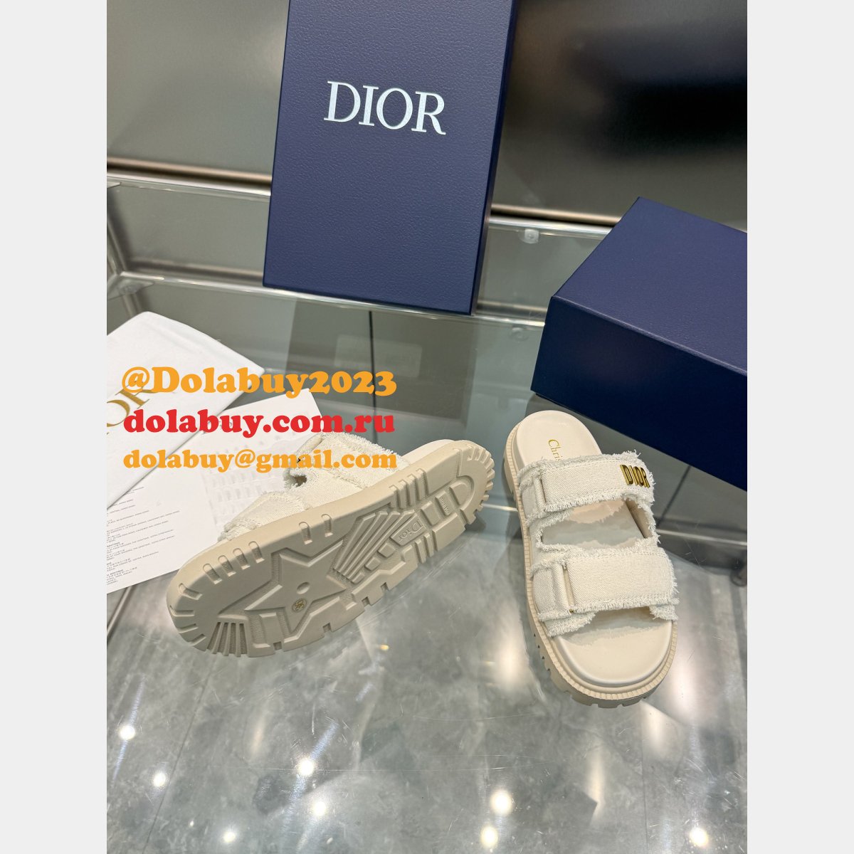 High Quality dior Fringed Cotton Canvas Dioract Slide