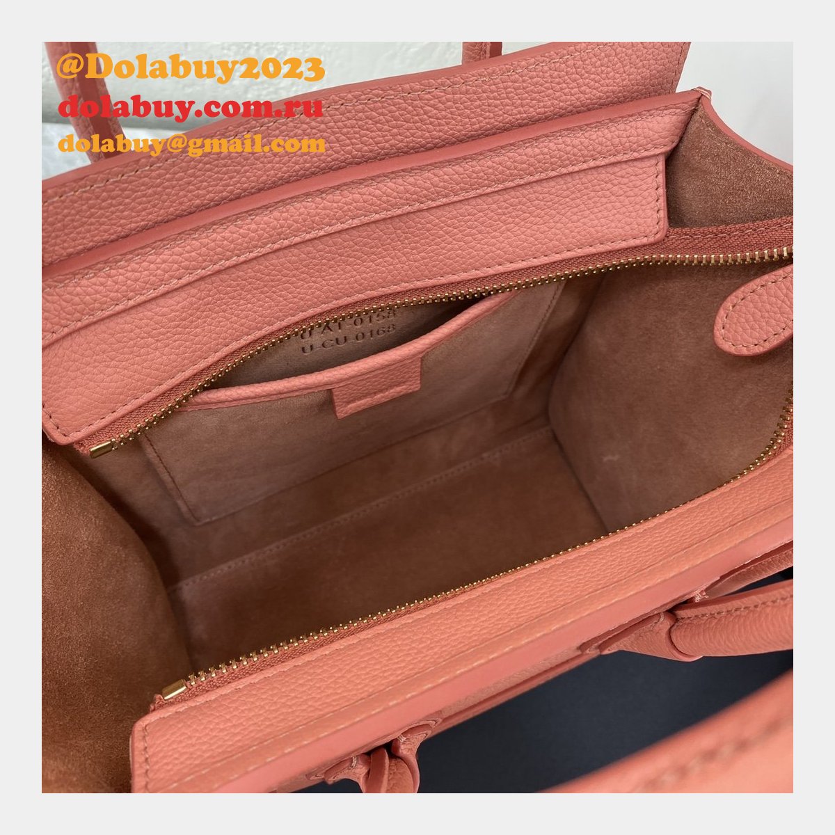 Replica Celine Pink Nano Luggage bag in drummed calfskin