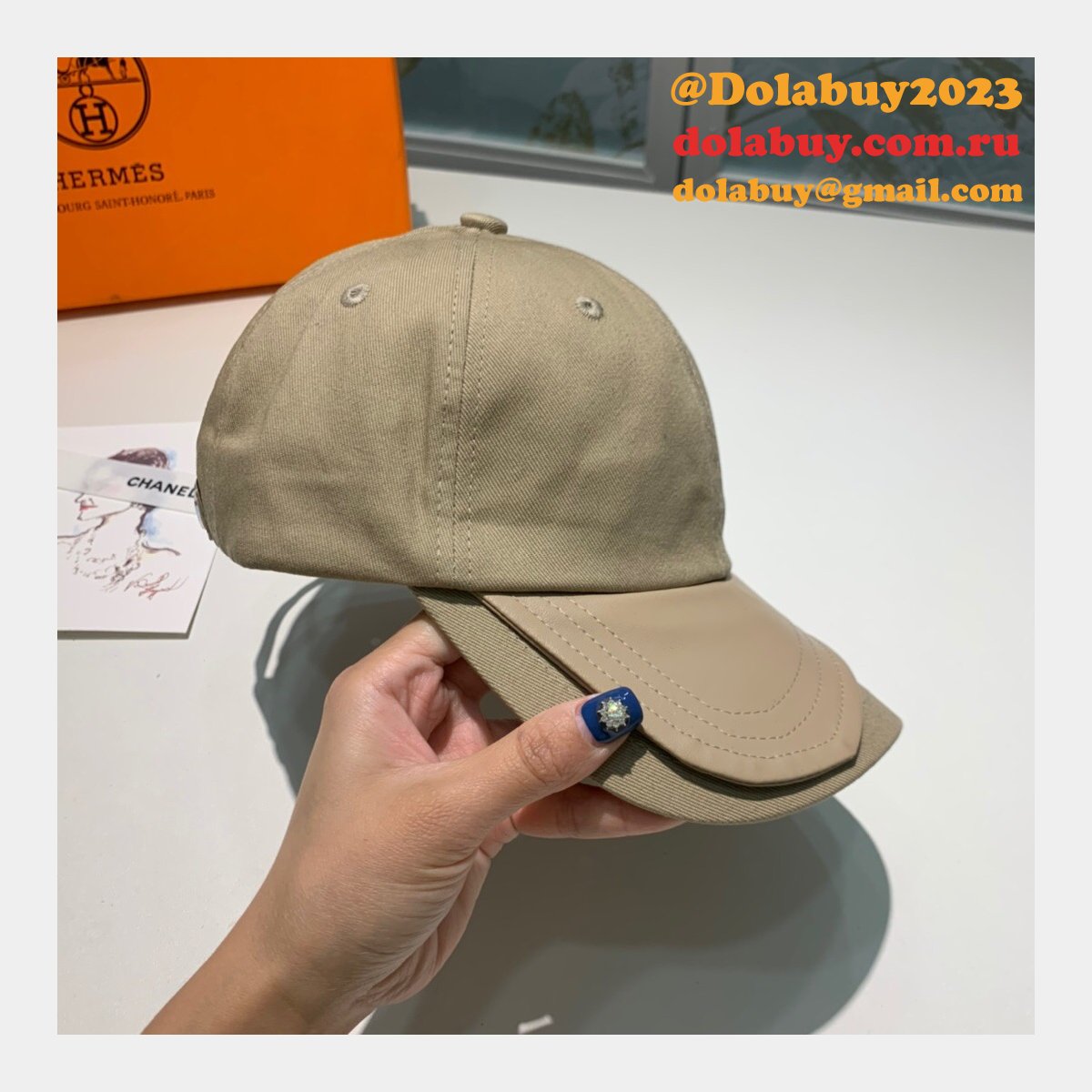 Hermes High Quality Canvas fabric Peaked cap