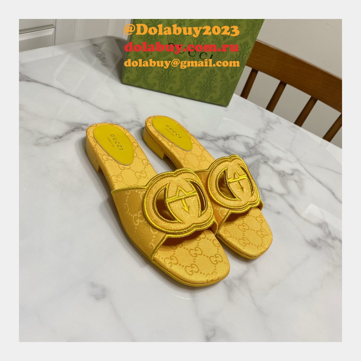 top quality G*u*i interlocking g cut-out sandal flat