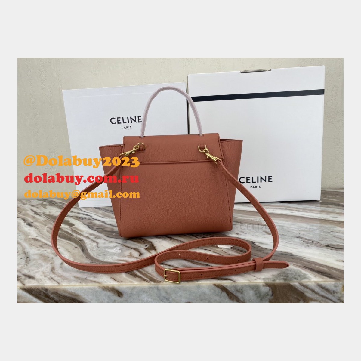 Replica Celine Ladies Yellow Nano Belt Bag In Laminated Calfskin