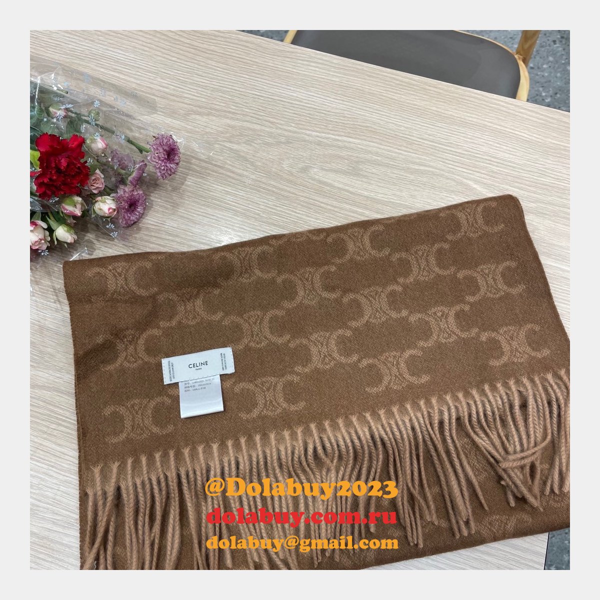 CELINE Arc de Triomphe Sanlin old flower cashmere scarf