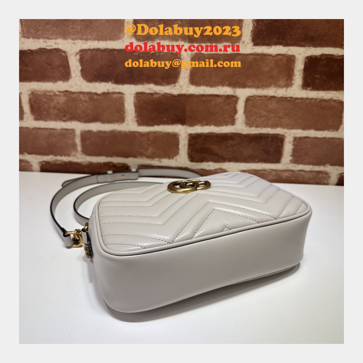 Light Grey Designer 447632 Copy GG Marmont Small Matelassé Shoulder Bag