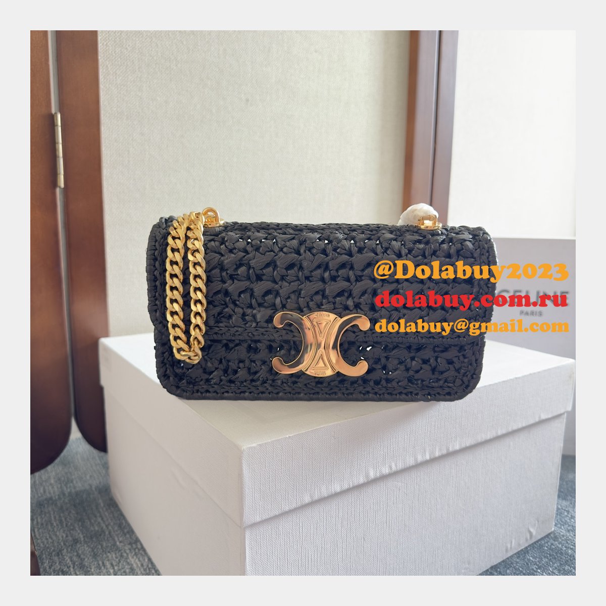 Celine Plein Soleil IN RAFFIA EFFECT TEXTILE SHOULDER BAG