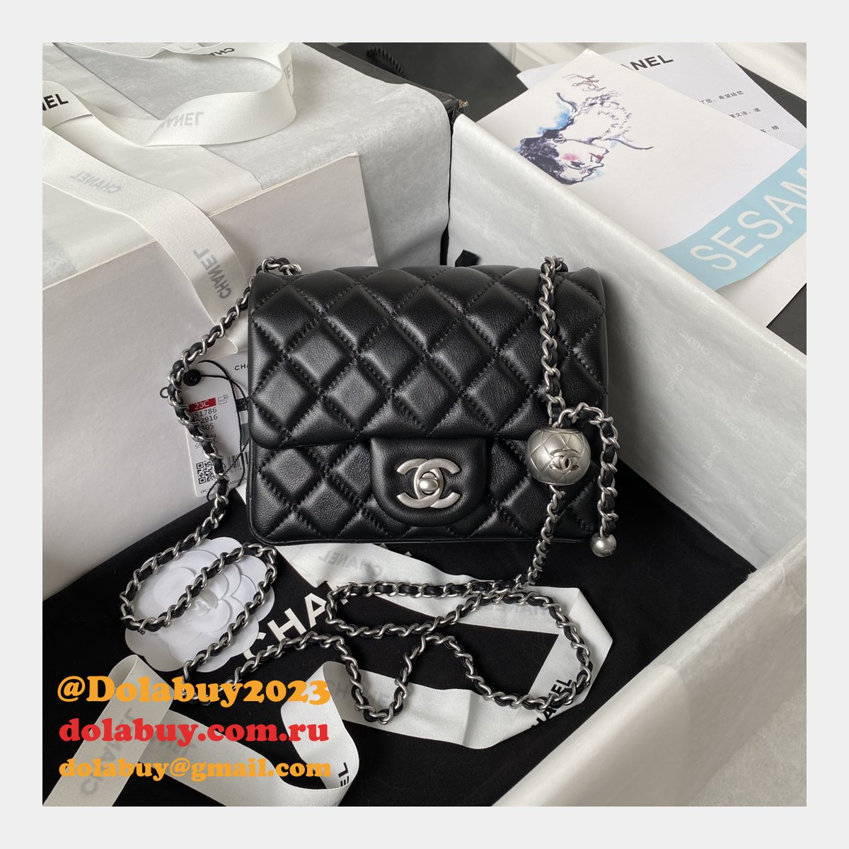 Top Quality CC CF mini classical AS1786 SILVER BALL bag