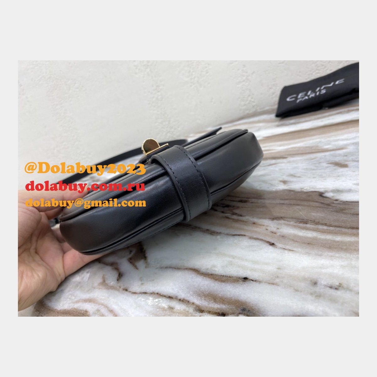 Celine Replica Small Besace 16 Bag Black satinated calfskin