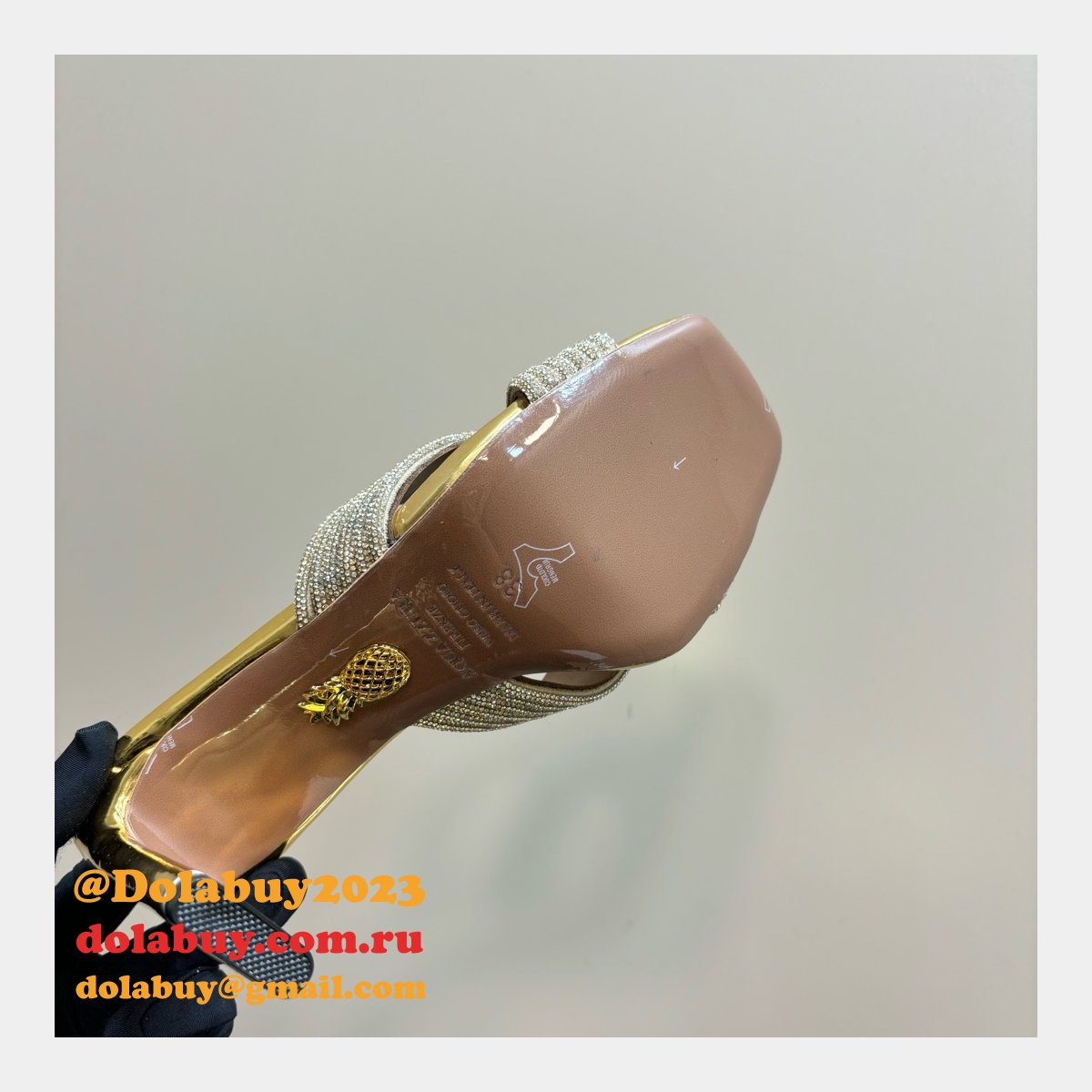 Wholesale AQUAZZURA 1:1 Mirror Rhinestone High-heeled Sandals