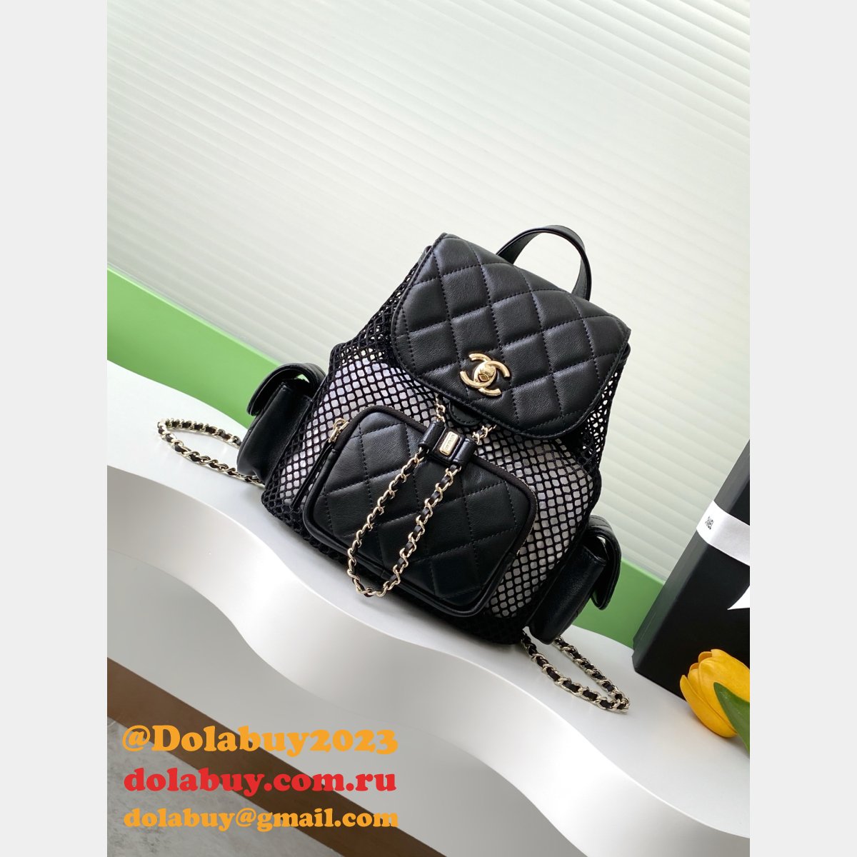 Replica Spring-Summer 2025 Backpack Mesh AS5484 Black Bag