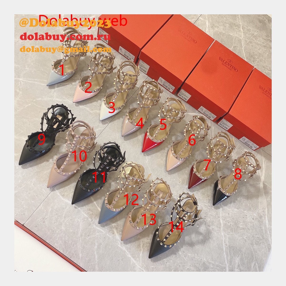 Wholesale 2023 Replica Valentino Three belts Middle Heel Perfect Shoes