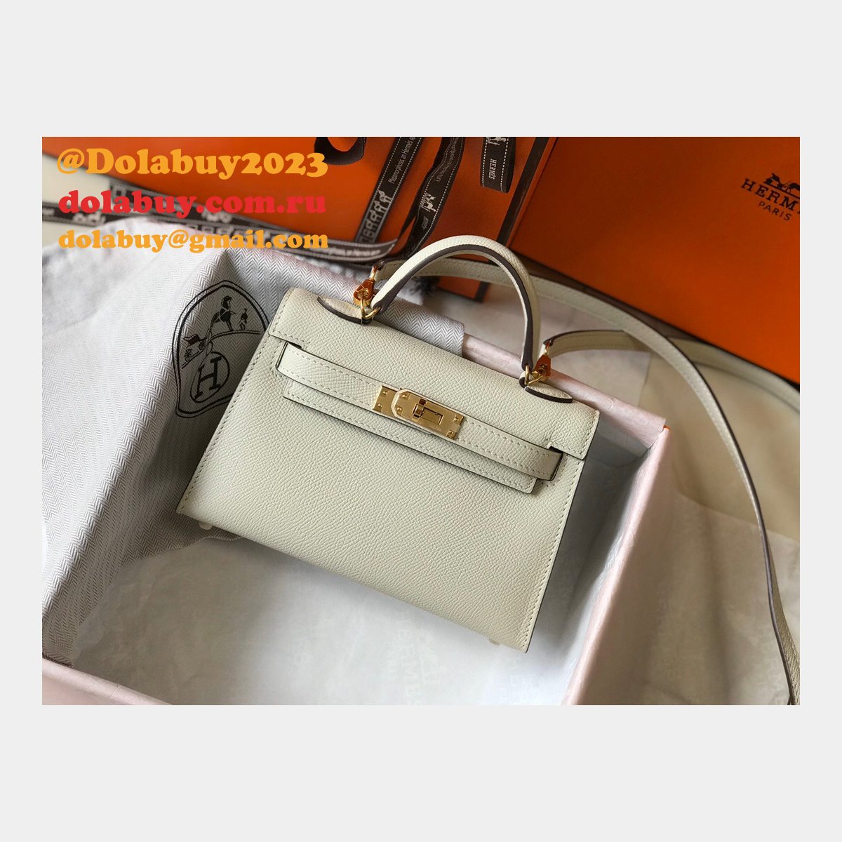 Replica Hermes Mini Kelly Handbag Epsom leather Off white