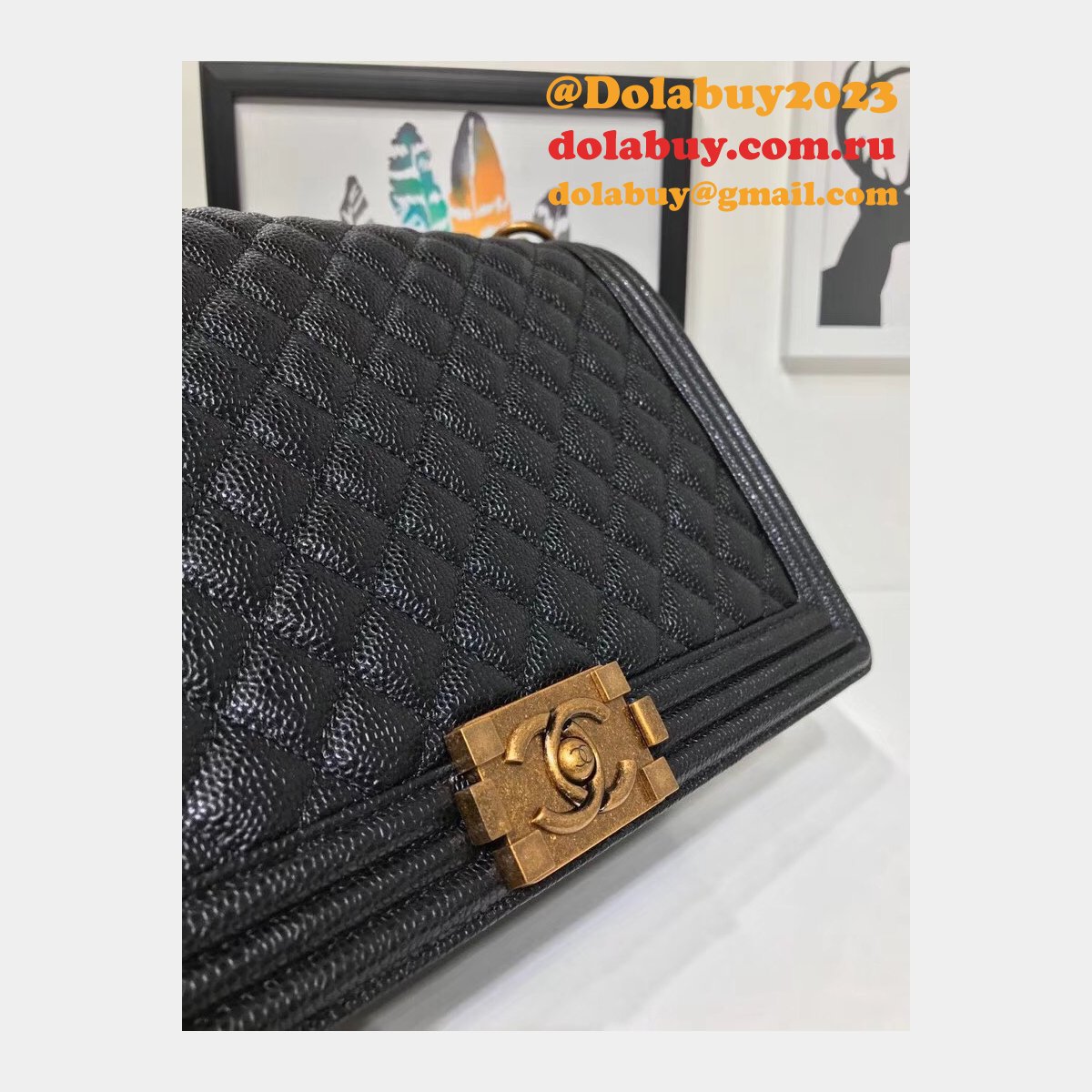 AAA+ Le Boy large Best Black Bags Caviar 30cm