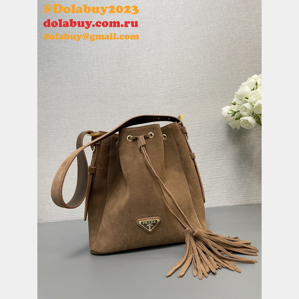 Top Quality 1:1 Mirror Prada Suede Bucket Bag 1BE079