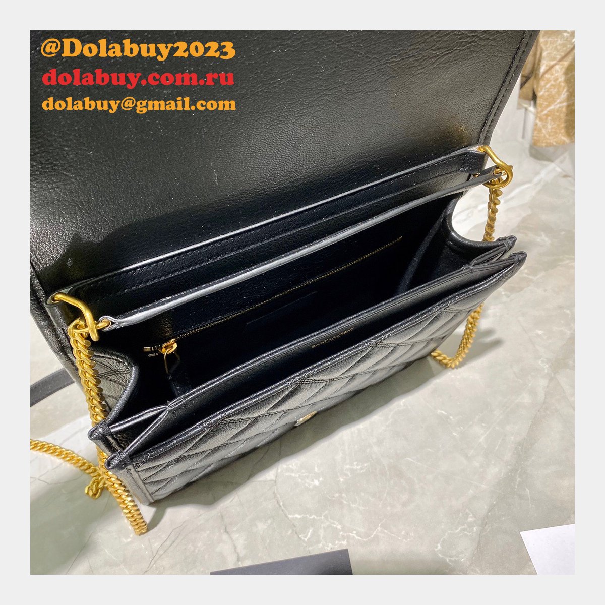 Replicas Saint Laurent Becky Large chain bag in quilted lambskin