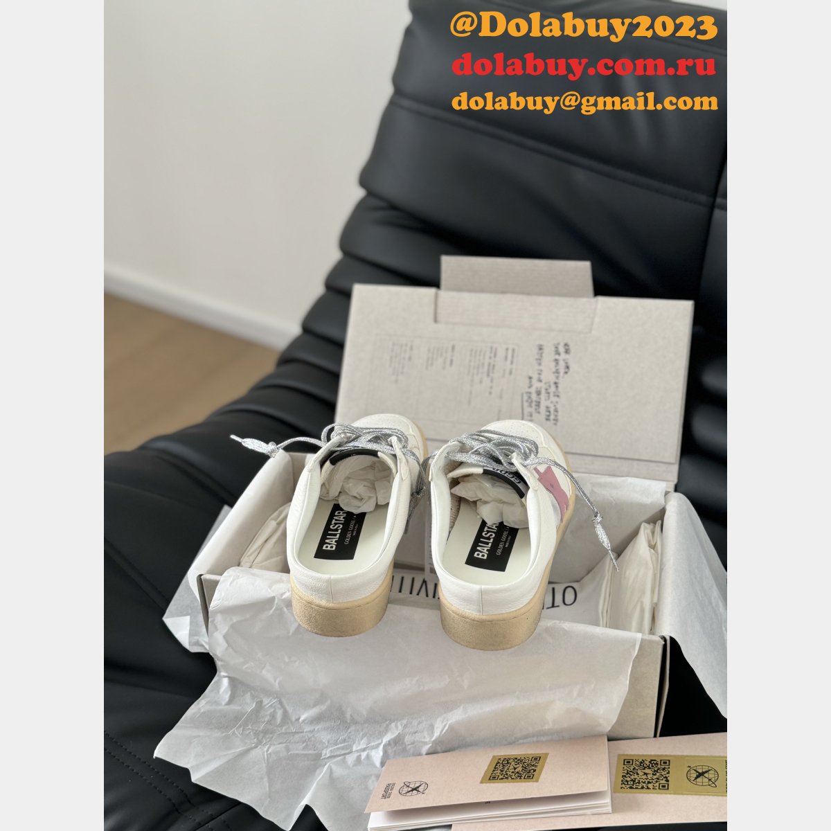 Luxury Super-Star Sabots with platinum star and ice-gray suede tongue