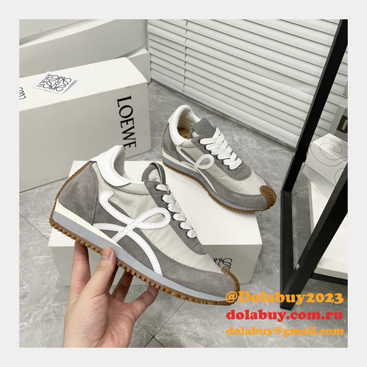 Luxury loewe Ballet Runner in nylon and calfskin