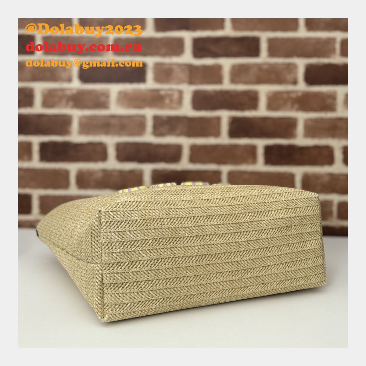 G*u*i duplicate straw-effect tote 779666 beige fabric bag