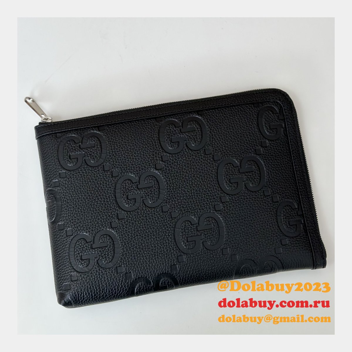 replicas G*u*i 794085 jumbo gg pouches travel document case mens black bag