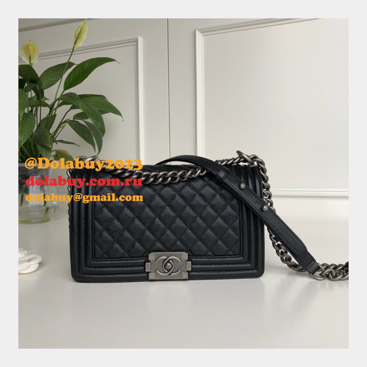 AAA+ CC Le Boy  Luxury Replica Black Bags Caviar 25cm