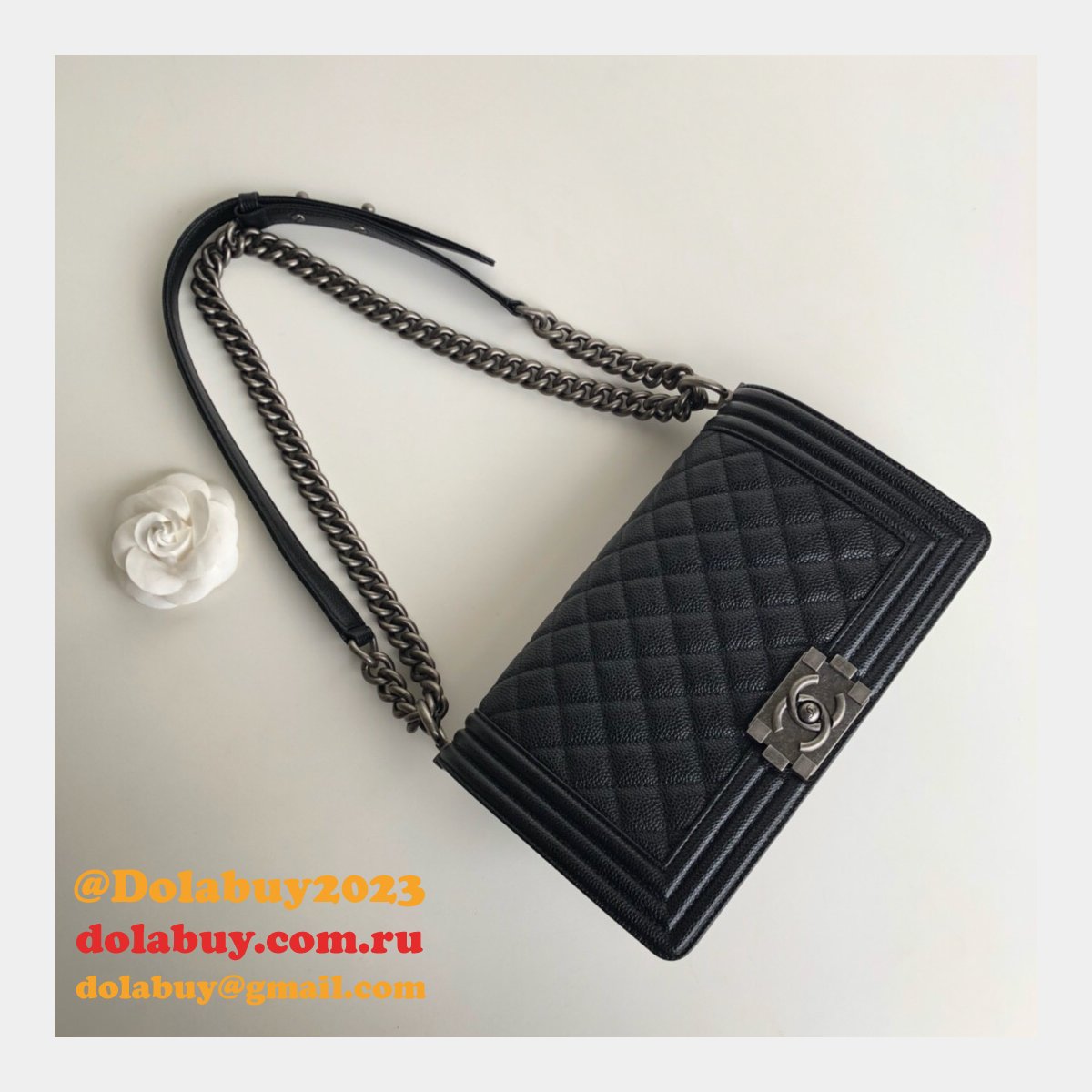 AAA+ CC Le Boy  Luxury Replica Black Bags Caviar 25cm