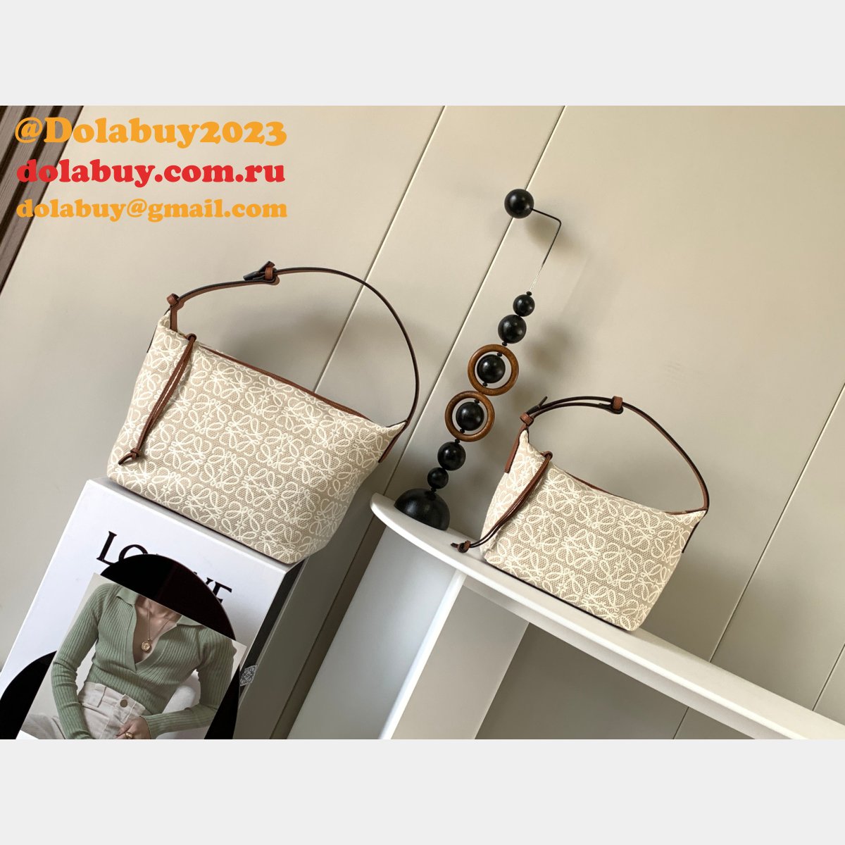 Top Quality LOEWE Cubi Anagram leather-trimmed tote 21cm/35cm