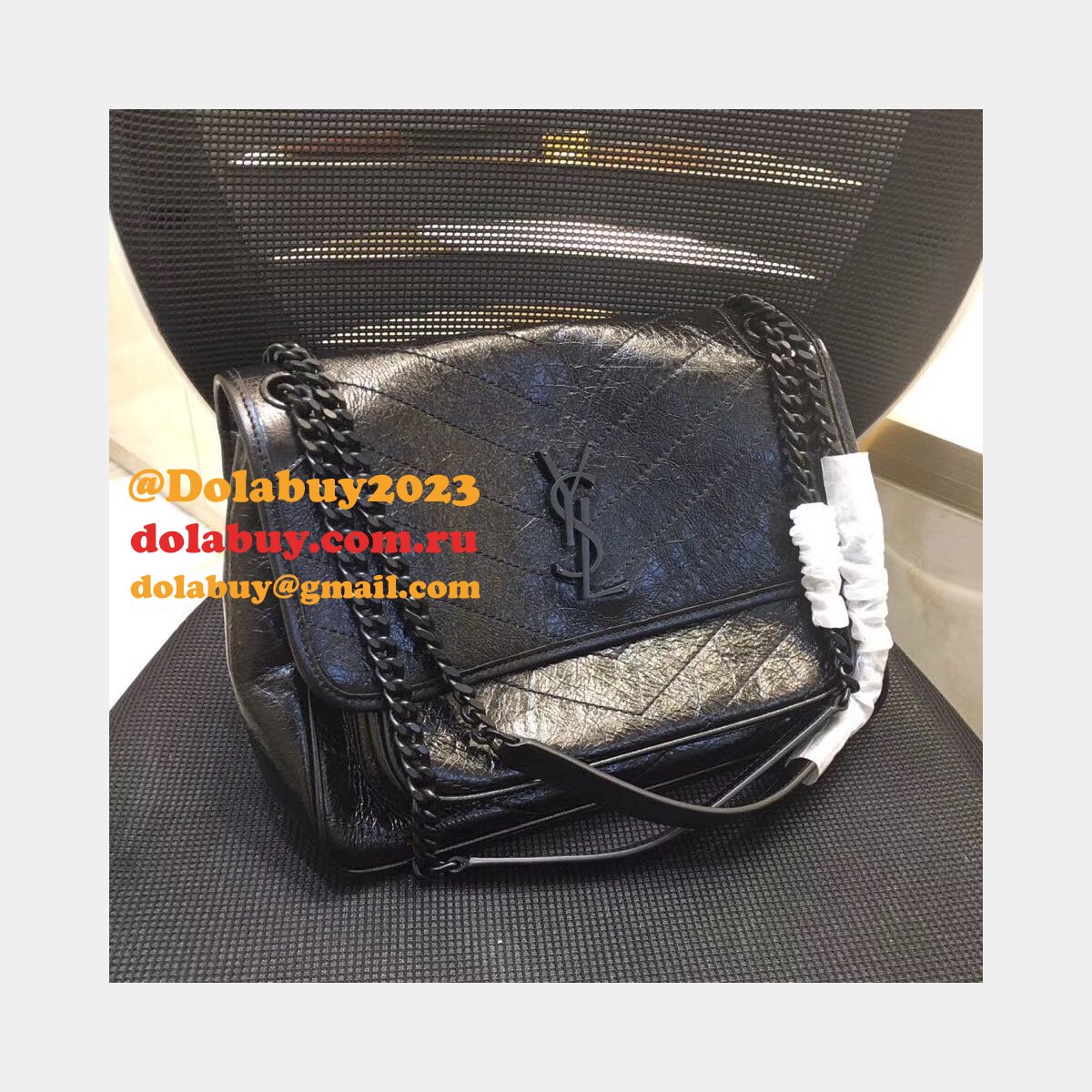 Buy Online YSL Nikki 28cm 498894 Stitch Flap Black Bag